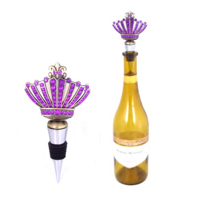 1005-PL - PURPLE STONE WINE STOPPER / W CROWN DESIGN